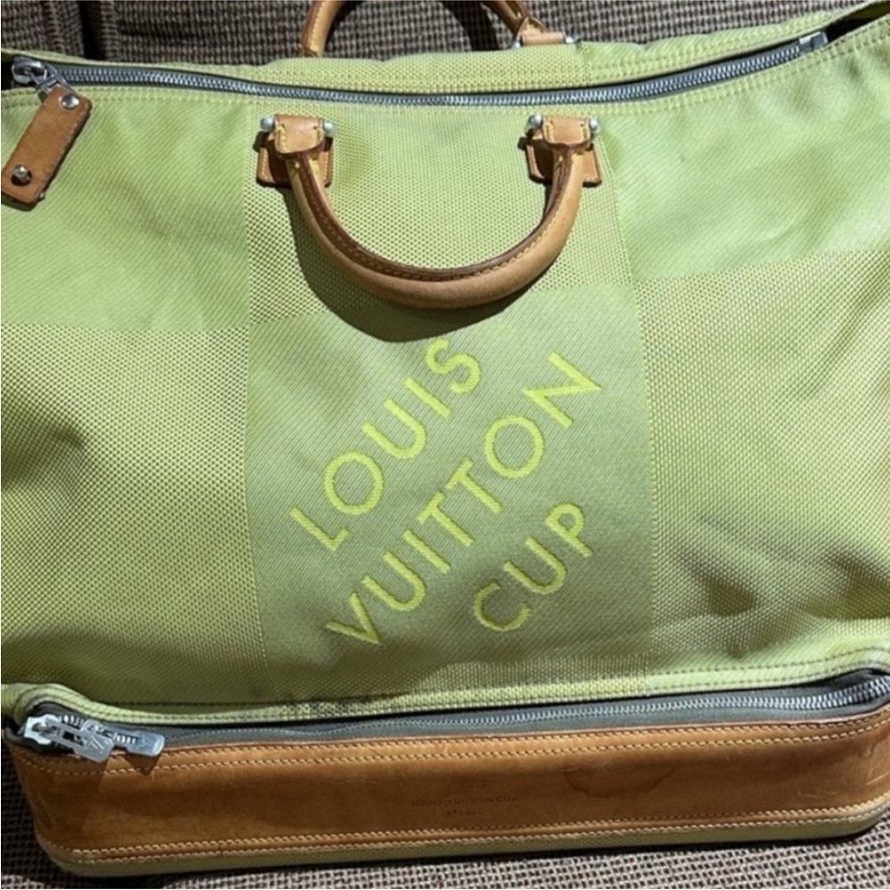 Louis Vuitton Yellow and Tan Canvas Tote with Striped Strap - Picture 3 of 6
